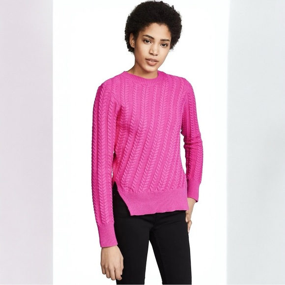 10 Crosby Derek Lam Hot Pink Cable Knit Sweater Thick Cotton Blend Med - Picture 2 of 10